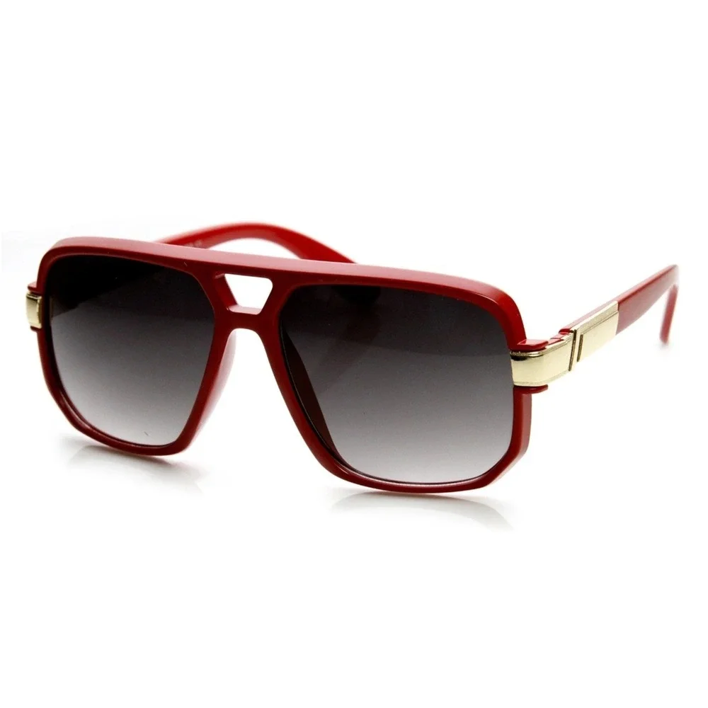 Aviator Sunglasses Unisex OS Red New Oversized Square Gold‎ Accent Flat Top